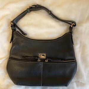 Dooney & Bourke Dillen Double Pocket Hobo Pebbled Black Leather Bag with Gold